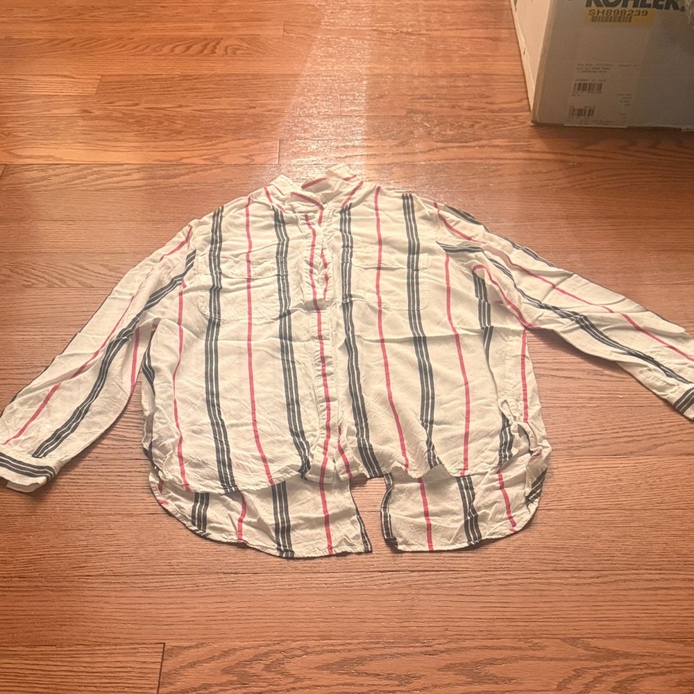 Striped woman Shirt - White with Blue and Red Stripes